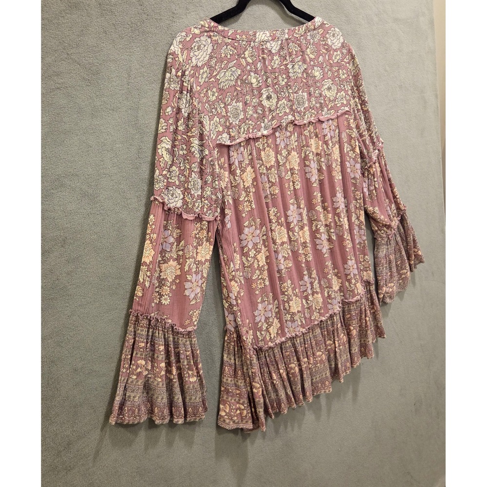 American Eagle Floral Blouse Women's Medium Boho Lace Up Tiered Bell Sleeve - Picture 7 of 15